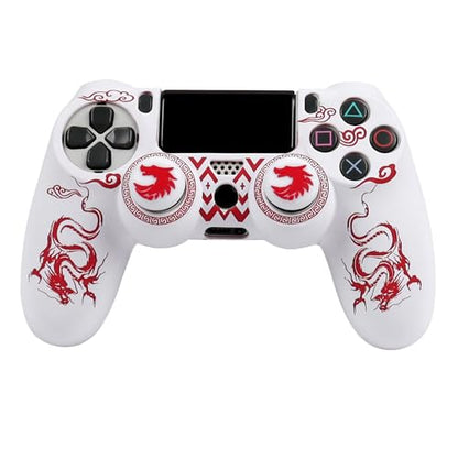 RALAN Controller Skins for PS4,Fruit Silicone Controller Cover Skin Protector Compatible /PS4 Slim/PS4 Pro Controller with 2 Cute Thumb Grips Caps… - color: White Red dargon