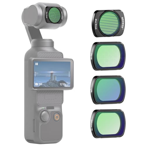 NEEWER Magnetic Filter Set Compatible with DJI Osmo Pocket 3 / Pocket 4 / Xtra Muse, 8x Star + Blue Anamorphic + LPR + Black Diffusion 1/4 Filter for Mist Cinematic Effect - style: 4 Pack Effect Filter