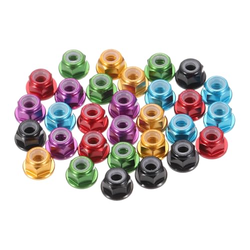MECCANIXITY 30 Pcs M3 Pitch 0.5mm Aluminum Alloy Lock Nuts Flanged Hex Nuts Nylon Locking Serrated for RC Drone Quadcopter Motor Prop Adapter FPV Parts Fasteners, Multicolor - color: Multicolor, size: M3x0.5mm