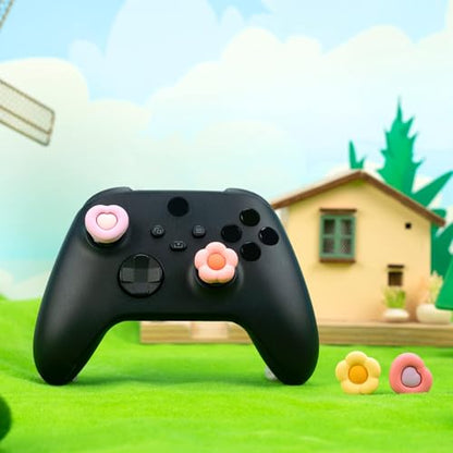 GeekShare Soft Silicone Thumb Grips, 2-Pair Thumbstick Cover Caps Compatible with Xbox One Controller - 2 Pair / 4 Pcs - Heart & Flower