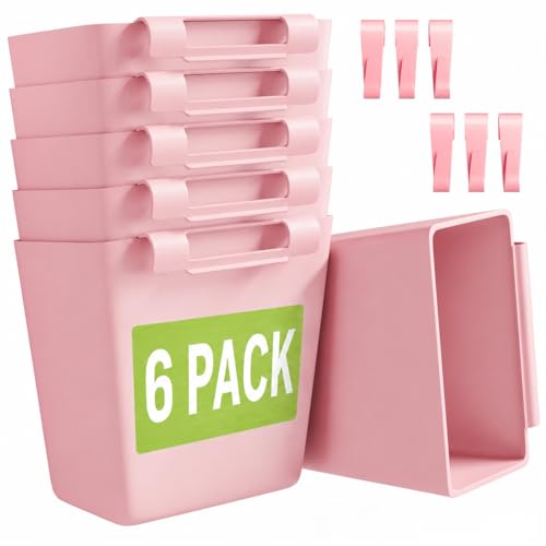 6 Pack Pink Rolling Cart Accessories Organizer with 6 Cups Holder, 6 Hooks - color: Pink