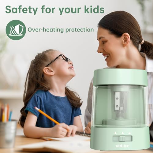 Deli Electric Pencil Sharpener, Automatic Pencil Sharpeners, Green - color: Green