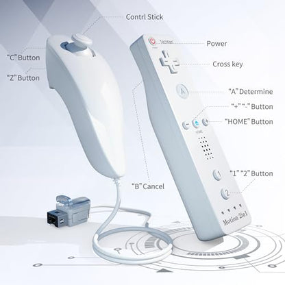 2 Pack Wii Remote with Wii Motion Plus Inside | Shock Wii Nunchuk Controller | Compatible Nintendo Wii, Wii U - color: white+white