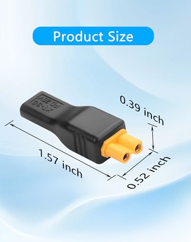CERRXIAN USB C to XT30 Adapter, Type-C Female Input to XT30 Female Output Power Adapter for RC Lipo Battery Drone -2PCS