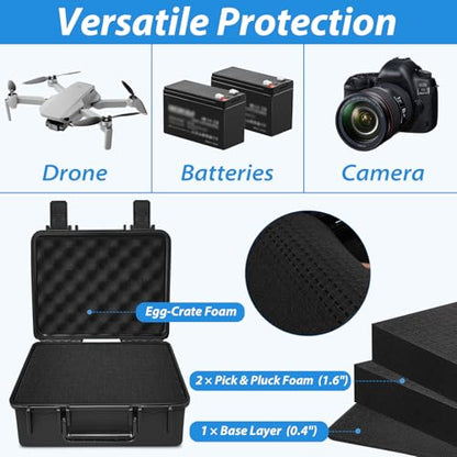 Hard Case with Foam, Interior- 11.4” x 9.8" x 5.7”, Waterproof Hard Case with Customizable Foam for Test Instruments Compact Cameras and Tools