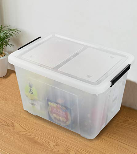 Asking 4-Pack Clear 50 L Storage Boxes, Plastic Storage Bins with Wheels - size: 50 L
