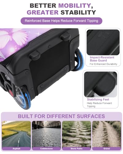 NEW TILAMI 19 Inch Rolling Backpack for School Stair-Climbing Big Wheel - color: Purple Butterfly