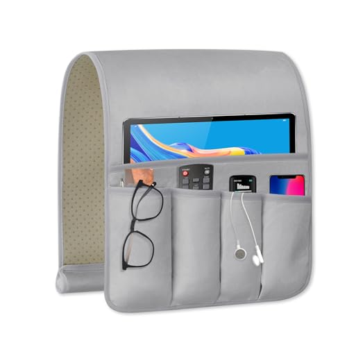 Remote Control Holder for Armchair Caddy, Remote Holder with 5 Pockets - color: LightGray, size: 35"x12.4"