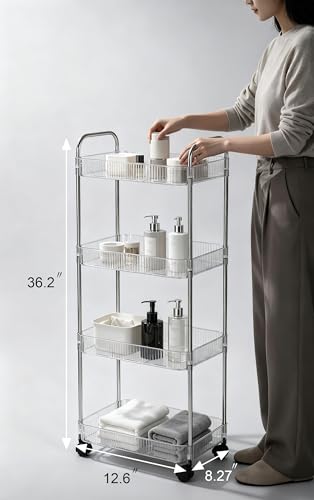 Sooyee Clear 4-Tier Plastic Rolling Utility Cart with Wheels - color: Clear, size: Wide 4 Tier