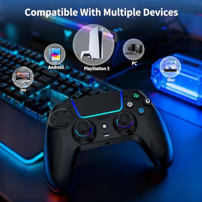 VidPPluing Wireless Controller Compatible with PS5/Android/IOS/MAC/Steam Deck, Gamepad with LED Lighting/Hall Effect Trigger/Turbo/Macro/Dual Vibration/3.5mm Headset Jack/1500 mAh Battery - color: black