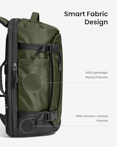 tomtoc Travel Backpack 40L, TSA Carry On Bag Flight Approved, PFAS Free - color: Green-ripstop, size: 40L