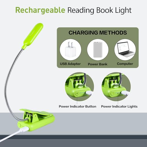 VAVOFO Rechargeable Reading Light, Clip on Book Light for Reading in Bed - color: Neon Green