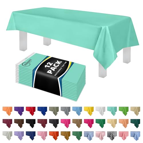 Grandipity Plastic Table Cloth Disposable 12 Pack 54” x 108” Rectangle - color: Aqua, size: 54in. x 108in. Rectangle