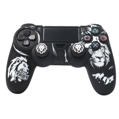 Lion Design Controller Skin Cover with 2 Thumb Grips Compatible with PS4/Playstation 4 Slim/Pro Controller - color: Lion Black White