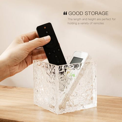 Remote Control Holder, Acrylic Desk Organizer Stone Texture TV Remote Holder Cosmetic Storage Box Modern Remote Organizer Remote Storage Box for Home Office School.