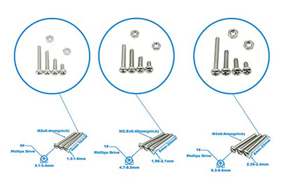 480PCS M2 M2.5 M3 304 SS Phillips Pan Head Machine Screws & Nuts Kit - size: M2/M2.5/M3