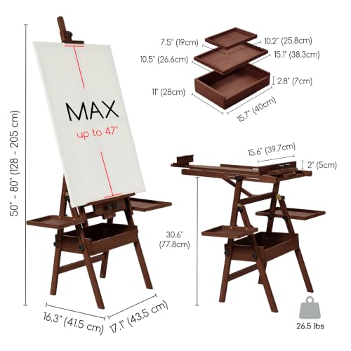 MEEDEN Painting Easel with Storage and Tray: H-Frame Beech Wood Art Easel - color: Deep Walnut