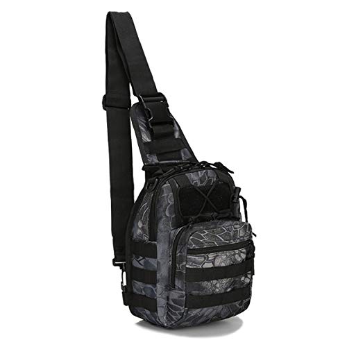 Tactical Shoulder Sling Bag Small Outdoor Chest Pack Backpack for Men Traveling, Trekking, Camping, Sling Backpack - color: Pythons Grain Black