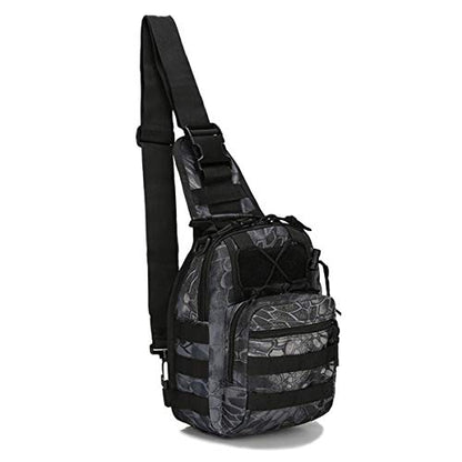 Tactical Shoulder Sling Bag Small Outdoor Chest Pack Backpack for Men Traveling, Trekking, Camping, Sling Backpack - color: Pythons Grain Black