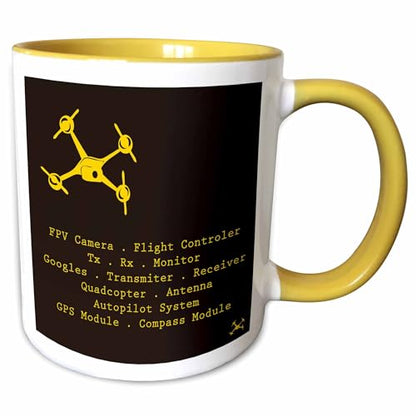 3dRose Black & Yellow Drone with DIY Accelerometer 11oz Two-Tone Yellow Mug - color: Yellow, size: 11 Ounces