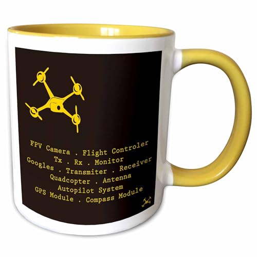 3dRose Black & Yellow Drone with DIY Accelerometer 15oz Two-Tone Yellow Mug - color: Yellow, size: 15 Ounces