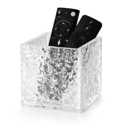 Remote Control Holder, Acrylic Desk Organizer Stone Texture TV Remote Holder Cosmetic Storage Box Modern Remote Organizer Remote Storage Box for Home Office School.