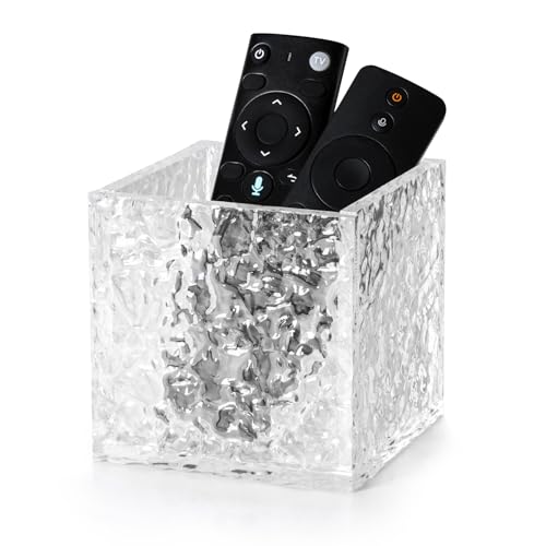 Remote Control Holder, Acrylic Desk Organizer Stone Texture TV Remote Holder Cosmetic Storage Box Modern Remote Organizer Remote Storage Box for Home Office School.