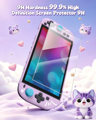 Switch 2 Cute Case, FYOUNG Dockable Kawaii Cat Protective Cover Shell - color: Purple Cute Cat, size: 7.9Inch Switch 2