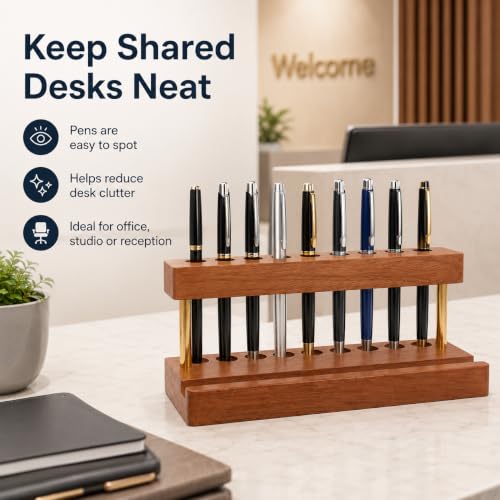 Pen Holder for Desk, Pencil Organizer, Fountain Pen Display Stand - color: Single-row - Walnut