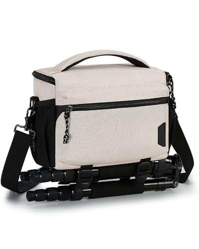 BAGSMART Camera Sling Bag with Tripod Holder & Rain Cover, Ivory White - color: 03-Ivory White