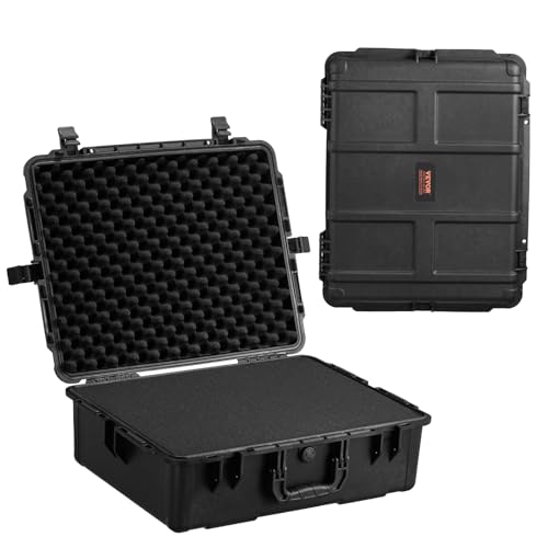 VEVOR Weatherproof Hard Case, Heavy Duty Protective Dry Box with Pre-cut Foam, and Retractable Pull Handles for Travel, Hunting, Military, Tactical, IP67 Waterproof Case for Cameras (24.4×19.3×8.9) - size: 24.41 x 19.29 x 8.86 in