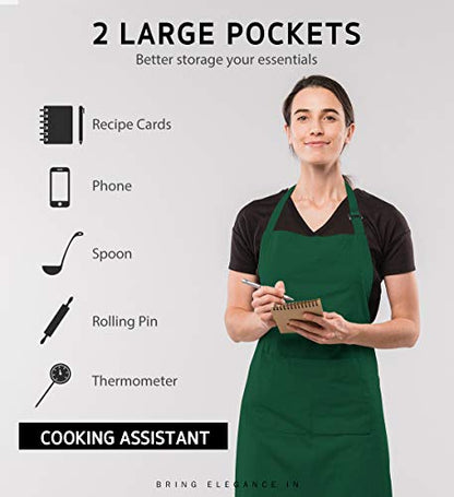 Syntus 12 Pack Apron with 2 Pockets Aprons for Men Women, Polyester, Green - color: Dark Green