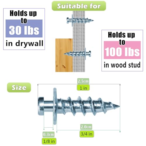 20Pcs 4-in-1 Bear Claw Wall Picture Screws with 10pcs D Rings Hangers Screw - color: Blue Zinc, size: 20 Pack + D-ring