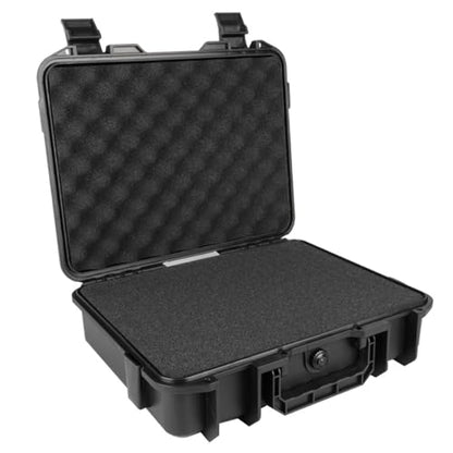 Waterproof Shockproof Hard Case with EVA Sponge, Carrying Tool Storage Box with Handle, Safety Lock Hole and Air Guide Valve for Drones, Camera, Equipment