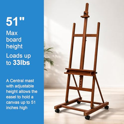 Falling in Art Large H-Frame Studio Artist Easel, Holds up to 51'', Brown - style: Brown