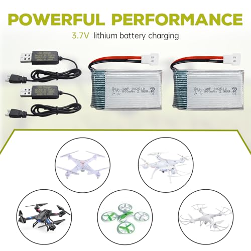 sea jump 2PCS 3.7V 800mAh 25C Lipo Battery with Molex Plug and USB Charging Cable Compatible with WLtoys SYMA Most Drone, Quadcopters, Aerial Drones, Gliders, Robot Batteries