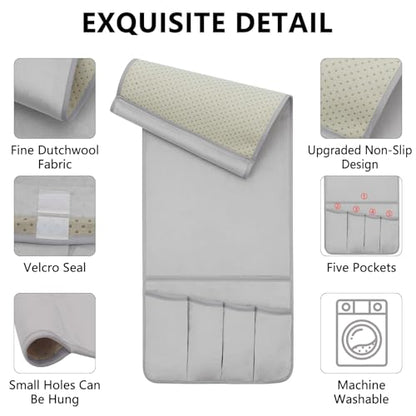 Remote Control Holder for Armchair Caddy, Remote Holder with 5 Pockets - color: LightGray, size: 35"x12.4"