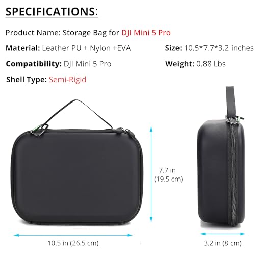 Mini 5 Pro Case, Portable PU Leather Small Storage Bag Case for DJI Mini 5 Pro Fly More Combo, DJI RC 2/ RC-N3 Controller and Other Accessories