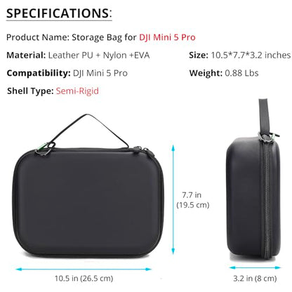Mini 5 Pro Case, Portable PU Leather Small Storage Bag Case for DJI Mini 5 Pro Fly More Combo, DJI RC 2/ RC-N3 Controller and Other Accessories