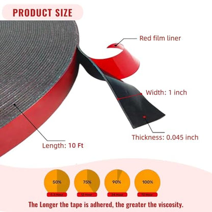 3M Double Sided Tape Heavy Duty 1in x 10ft, Adhesive Mounting Tape, Black