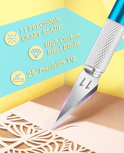DIYSELF Precision Craft Knife with 10 Extra #11 Blades, 6-Inch Metal Ruler - color: Blue-10blades