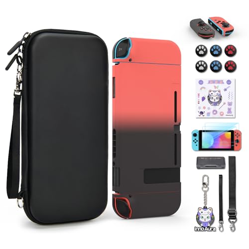 innoAura Switch Case, Switch Accessories Bundle with Switch Carry Case, Switch Case Cute, Switch Screen Protector, Switch Game Case, Switch bag black gradient, Suitcase set - color: Switch Black-red Gradient