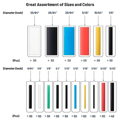 Bates- Heat Shrink Tubing Kit, 11 Sizes, 2:1 Ratio, 580 pcs, Heat Shrink Wrap, Wire Shrink Wrap Tubing, Wire Shrink Tubing, Wire Heat Shrink, Electrical Shrink Wrap Tubing, Shrink Tubing for Wires