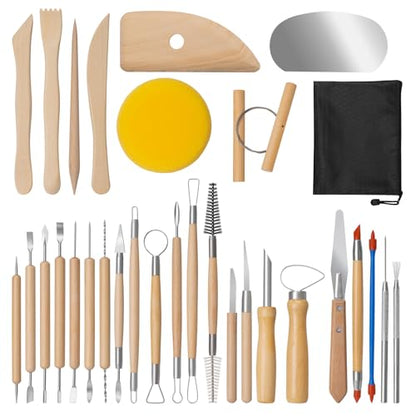 Amrules 31 Pcs Polymer Clay Sculpting Tools Kit for Adults, Light Yellow - color: Lightyellow-31Pcs