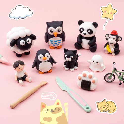 Winnerwhy 144 Pcs Total 76oz Air Dry Clay Soft Non-Toxic, White,Black - color: White,Black