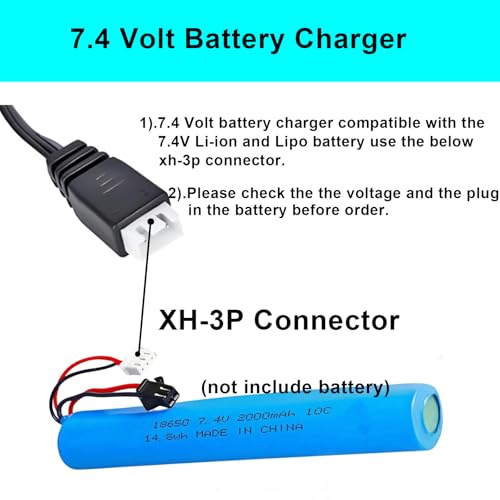 USB Charger Cable Set - Includes 1 Pack 3.7V SM-2P and 1 Pack 7.4V XH-3P Plug Connector Compatible with RC Car,RC Truck, RC Boat,Gel Blaster Splatter Ball Gun, Drone, USB Charging Cable