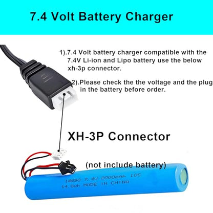 USB Charger Cable Set - Includes 1 Pack 3.7V SM-2P and 1 Pack 7.4V XH-3P Plug Connector Compatible with RC Car,RC Truck, RC Boat,Gel Blaster Splatter Ball Gun, Drone, USB Charging Cable
