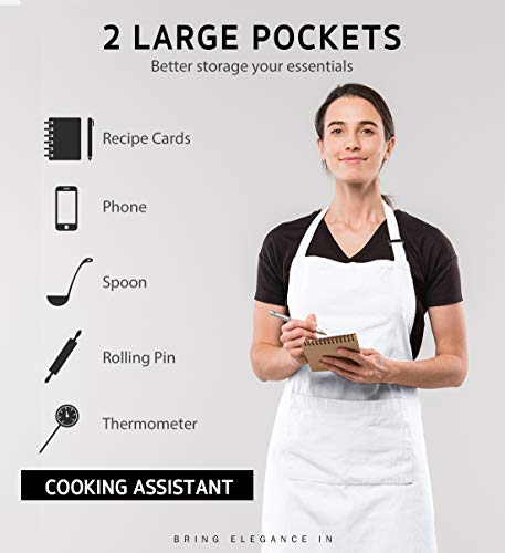 Syntus 12 Pack Apron with 2 Pockets Aprons for Men Women, Polyester, White - color: White