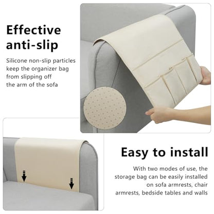 Remote Control Holder for Armchair Caddy, Remote Holder with 5 Pockets - color: Beige, size: 35"x18"
