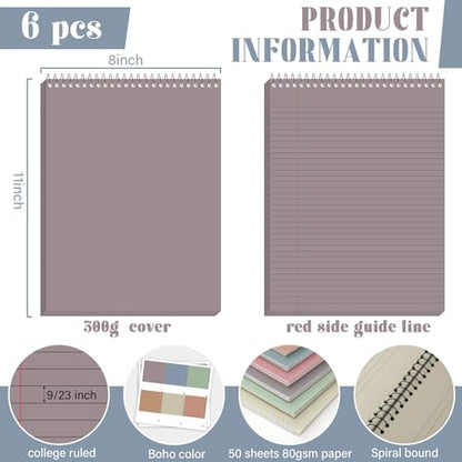 gisgfim 6Pcs Boho Top Spiral Notebooks 8.5x11 College Ruled Steno Pads - color: Boho